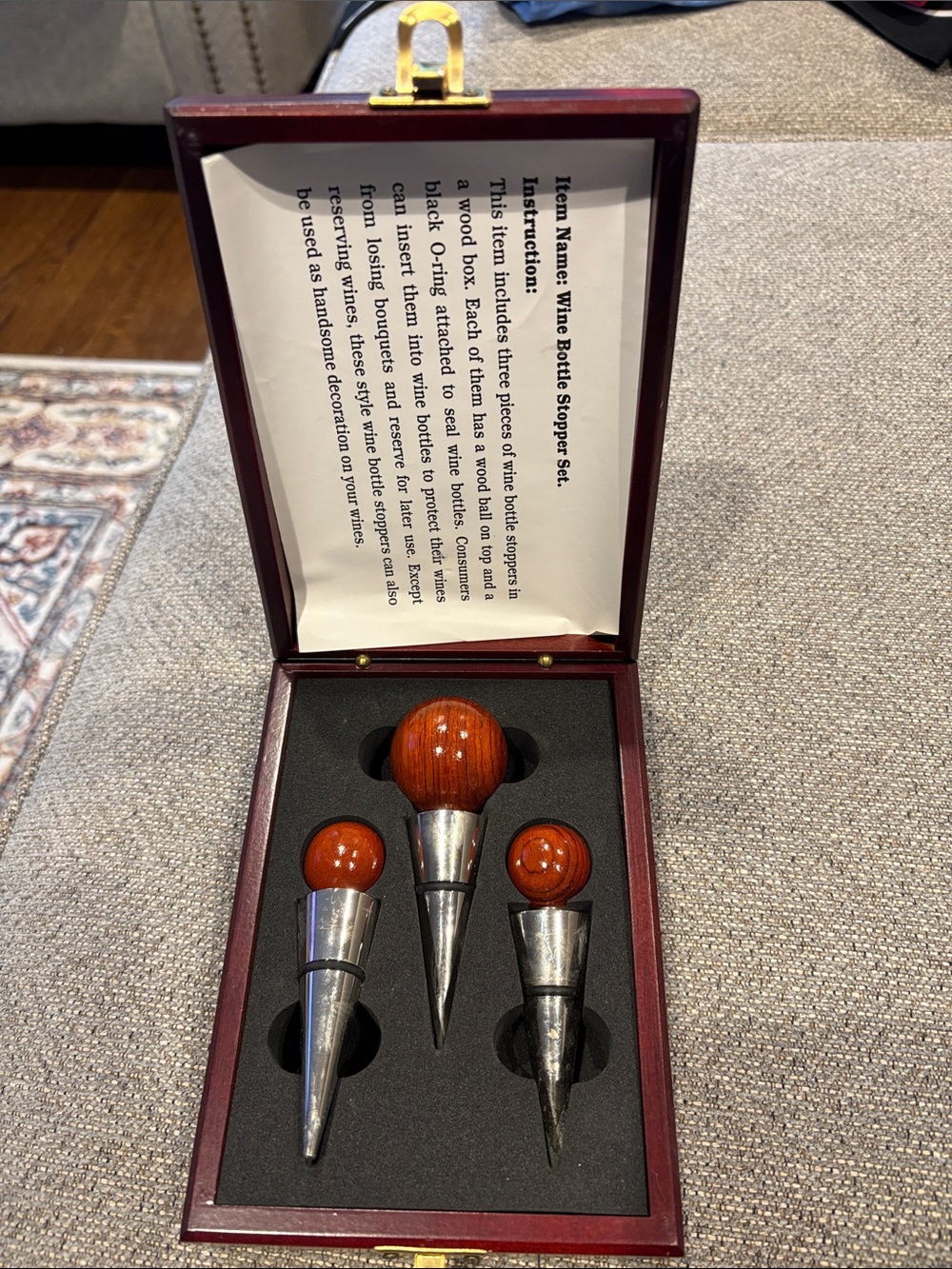 Wood Top Wine Bottle Stopper Set - Brown Silver